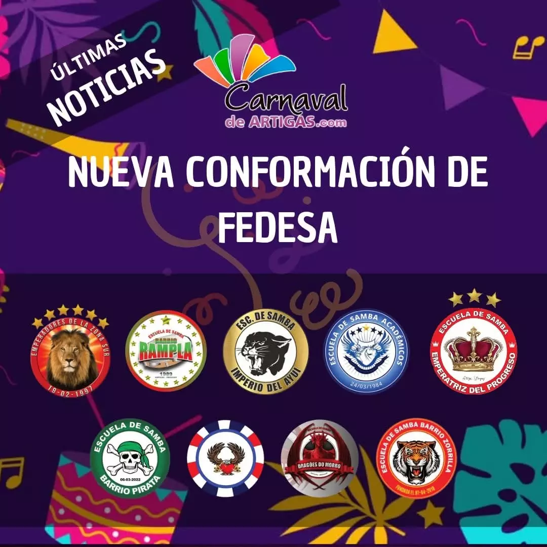 CARNAVAL DE ARTIGA - URUGUAI! FEDESA AGORA É COMPOSTA POR NOVE ESCOLAS DE SAMBA